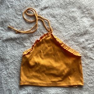 ZARA ORANGE RUFFLE HALTER CROP TOP